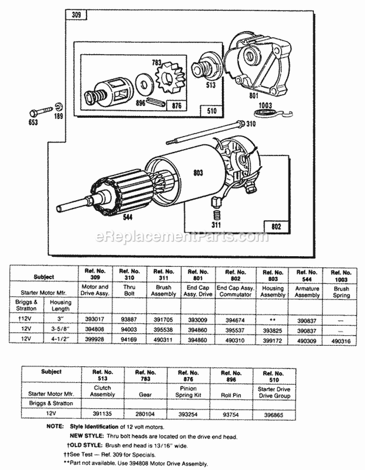 Electric Starter And Chart Diagram and Parts List for  Briggs and Stratton Engine